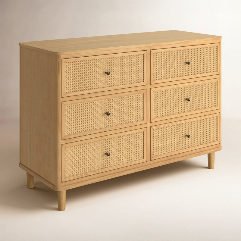 Marin with Cane 6 Drawer Dresser, Honey/ Honey Cane