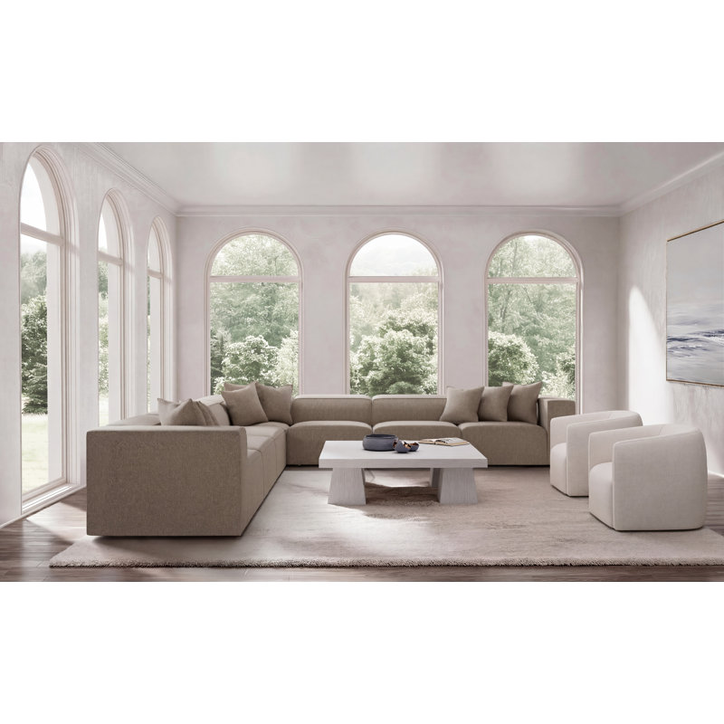 Bernhardt Bliss 5-Piece Fabric Sectional, Light Beige Polyester, 28" H x 160.5" W x 160.5" D