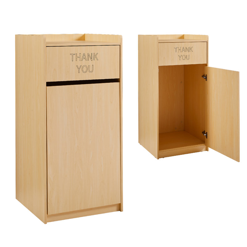 Restaurant Trash Can Cabinet With Tray Holder,40 Gallon Wooden Garbage Can, Natural Wood