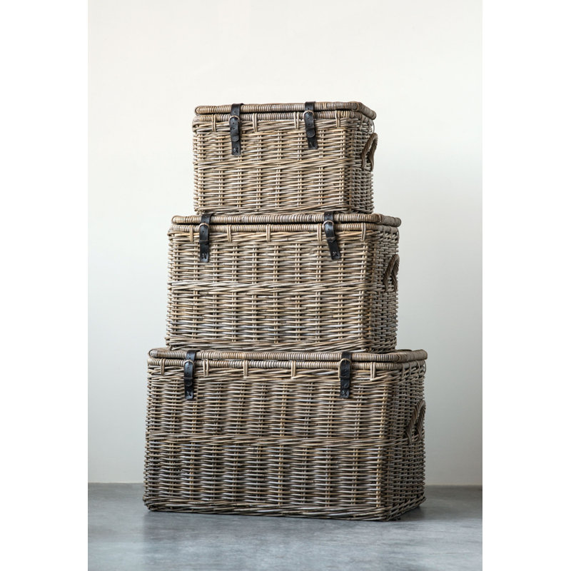 Paniers en rotin avec couvercle et boucles