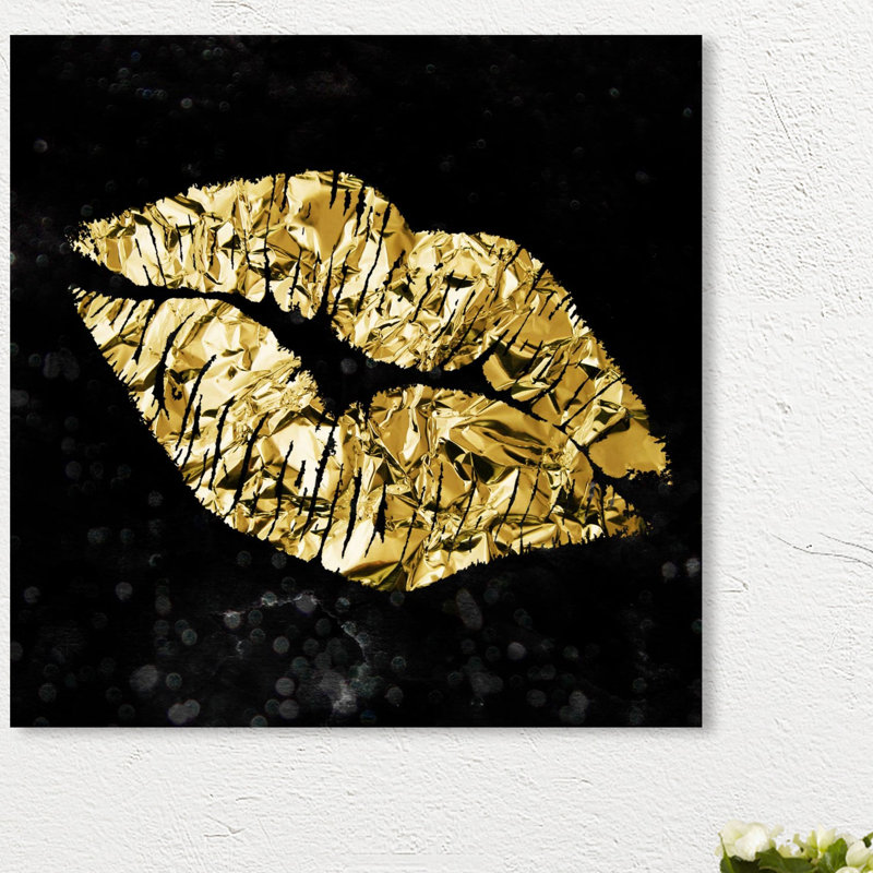 «Gold and Black Kiss», impression sur toile, H 16 po x l 16 po