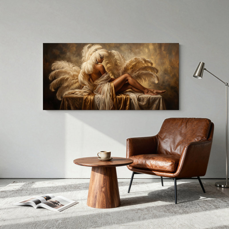 Ensemble de 1 tableau sur toile représentant un ange à plumes, 46“W x 24”H, Toile tendue