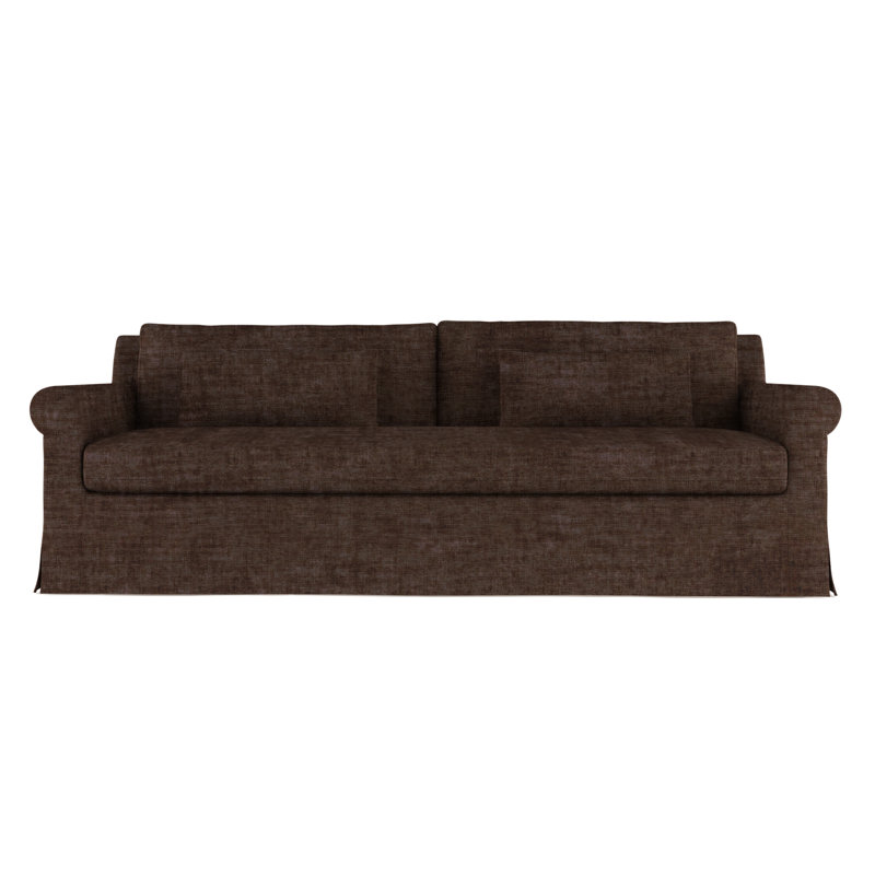 Ludlow 108" Rolled Arm Sofa, 34" H x 108" W x 38" D, Ebony, Crushed Velvet Chocolate