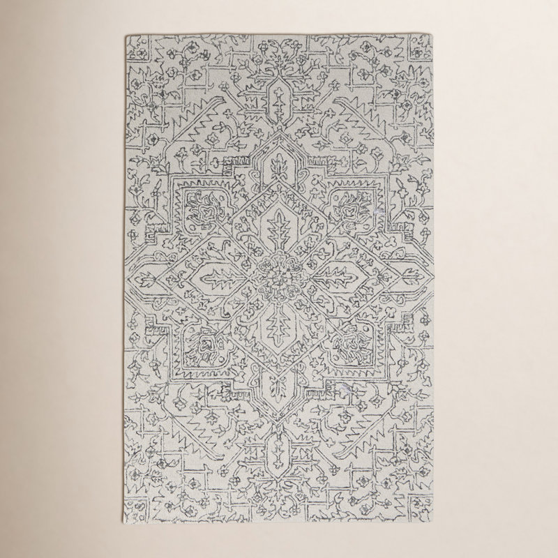 Tapis gris anthracite rectangulaire en laine / coton touffeté à la main Armando, Rectangle 2 pi x 3 pi
