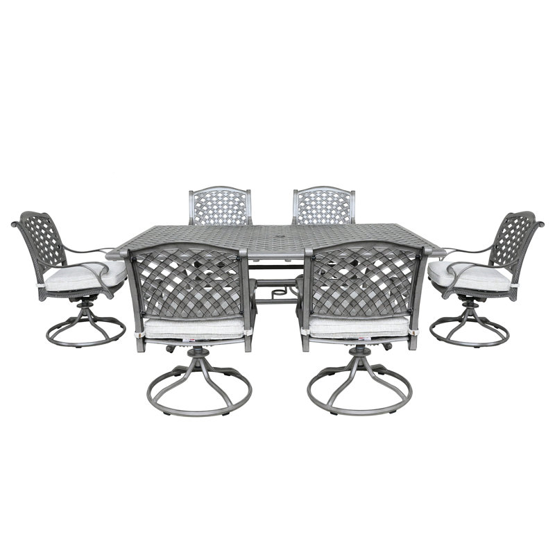 7 repas d'extérieur en aluminium - Design élégant, table et chaises polyvalentes, rouille et fonctionnelle