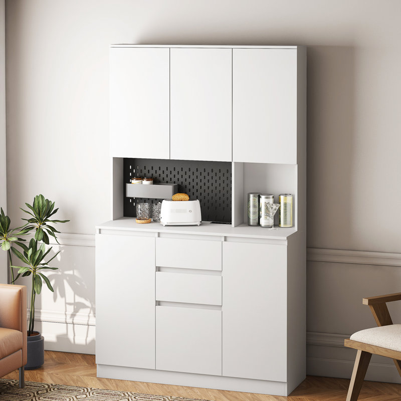 74" Freestanding Pantry Cabinet - Modern Kitchen Buffet Cupboard With Charging Station And Storage For All Your Ideas Dreams Charging, Sideboard, White Shelf Home