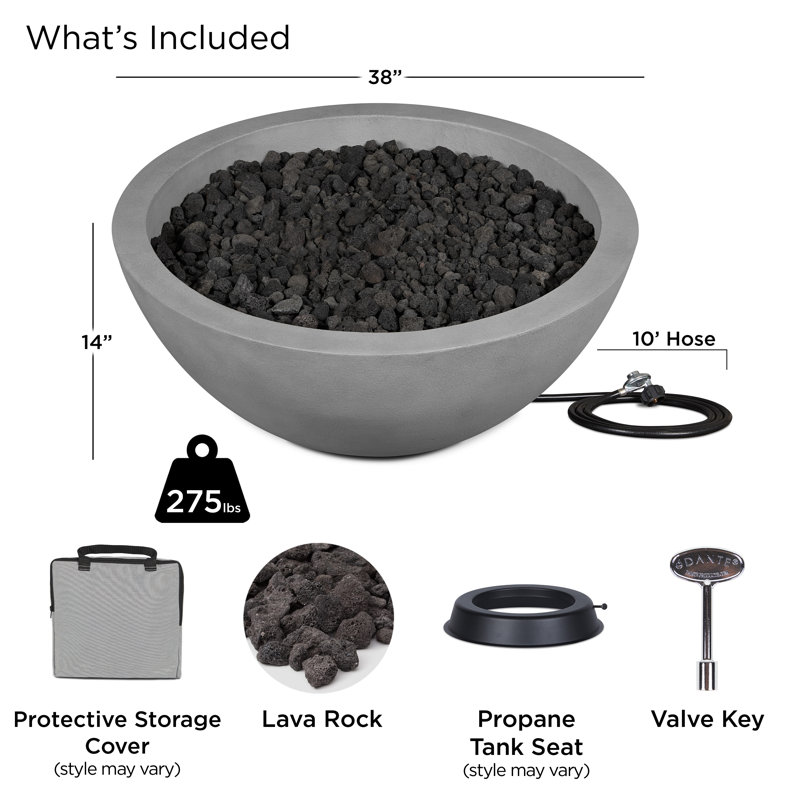 Eldora Round Concrete Fire Pit by Jensen Co, 14" H x 38" W x 38" D, Propane, Ash