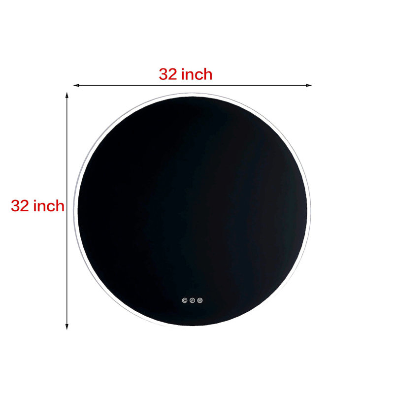 32 po Miroir de salle de bain rond rond en acrylique à intensité variable