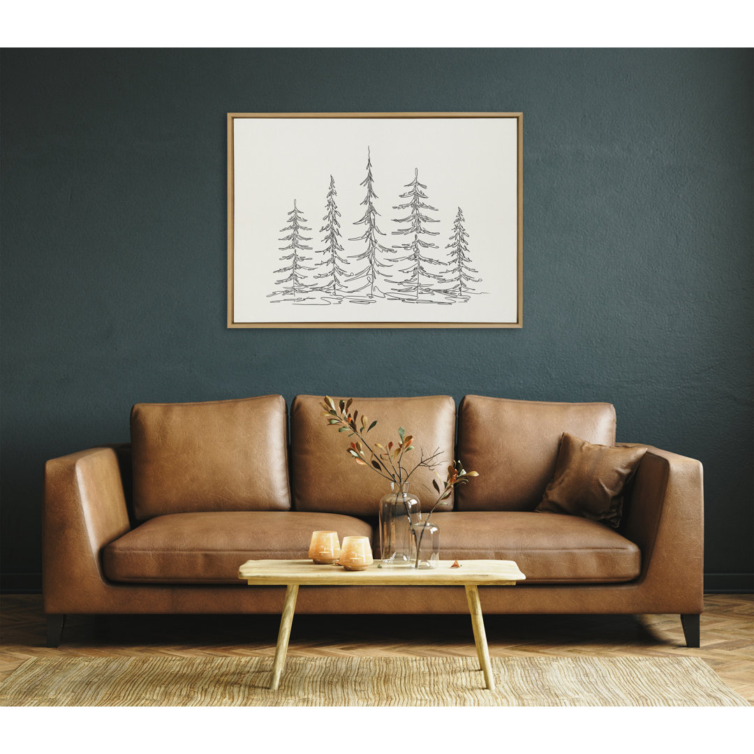 Drumheller Minimalist Evergreen Trees Sketch - Floater Frame Drawing Print on Canvas Lark Manor™ Frame