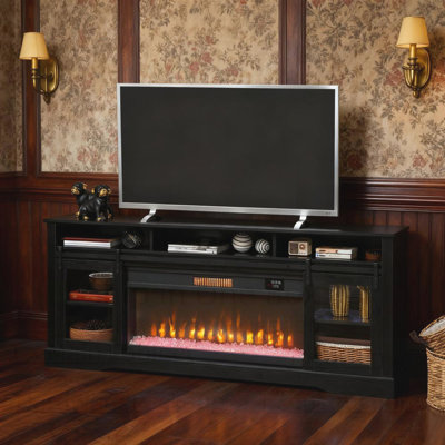Spacious Entertainment Centre with Electric Fireplace, Customizable Flame Effects, and Thermostat Control for Modern Living