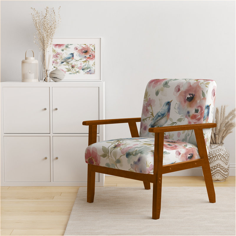 Fauteuil d'appoint rembourré Beautiful Bird Romance I, Brun, Pink Velvet