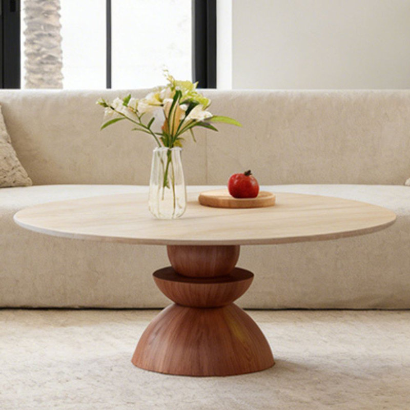 Table basse 42 po, 18.6"H x 41.7"L x 41.7" W, Base noyer rouge, Matte Travertine