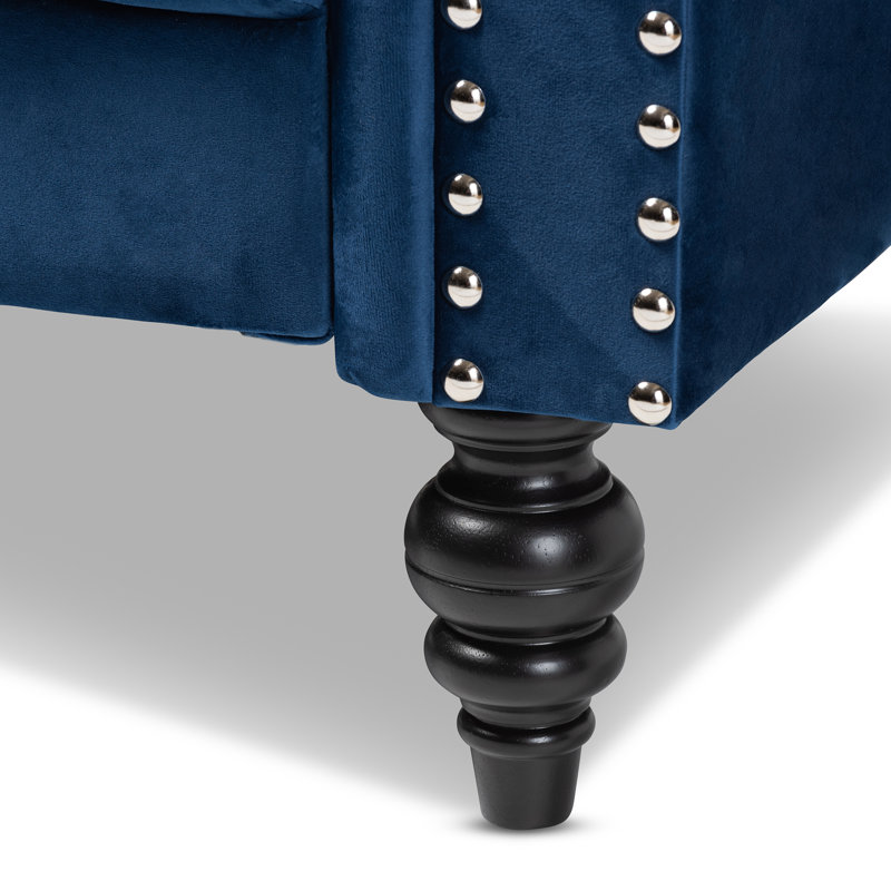 Canapé Chesterfield à accoudoirs roulés 83,07 po Gabrianna, Bleu marine