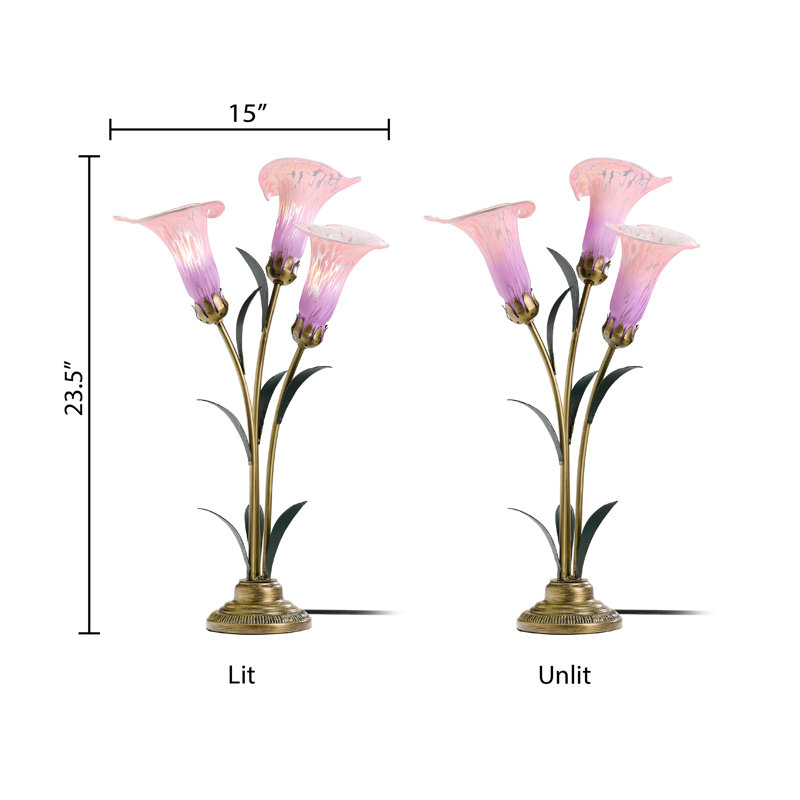 23.5"H Hand Blown Glass 3 Calla Lily Uplight Accent Lamp, Pink/Purple