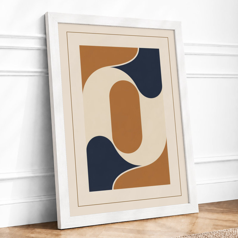 Curved Geometry Minimalist - Framed Print, A2 - 59.4 x 42.0 cm, White