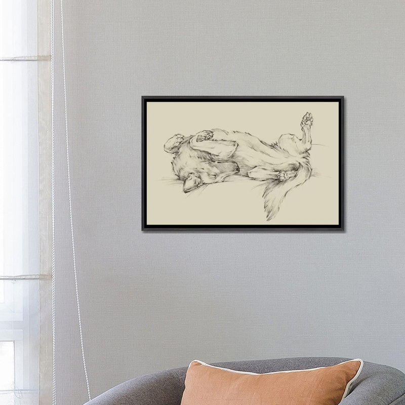 «Dog Tired I» par Ethan Harper - reproduction d'art, H 18 po x l 26 po x P 1,5 po, Toile avec cadre noir patiné, Pas de tapis