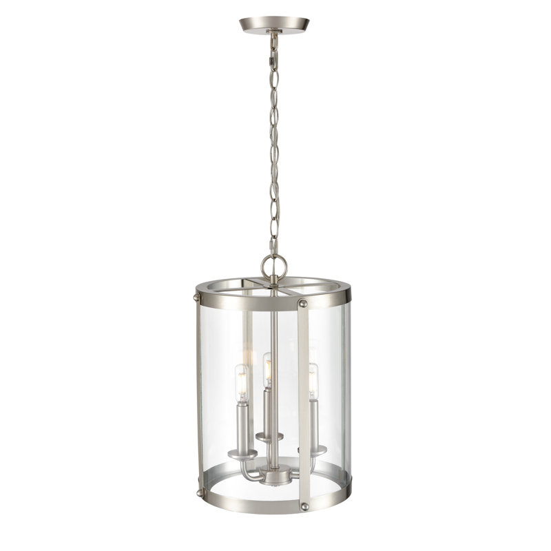 Luminaire suspendu cylindrique à 3 lumières Kameelah, Nickel brossé