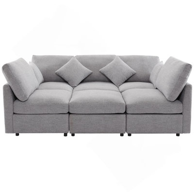 86,6 po Canapé modulaire Canapé modulaire en U Canapé-lit Canapé-lit en L avec repose-pieds mobile et deux ports USB pour le salon (ancien SKU: N719S001680R), gris clair