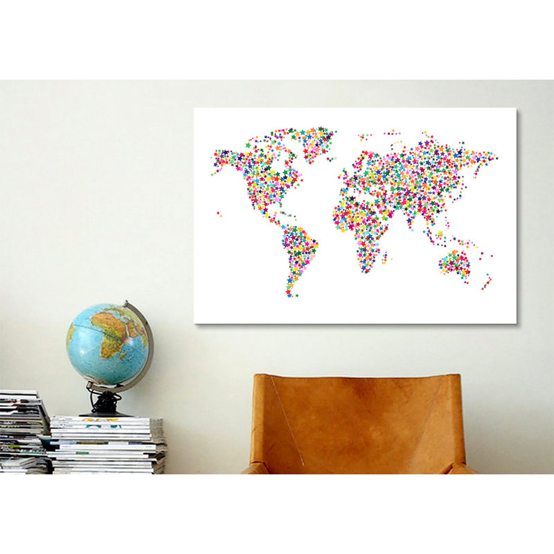 « étoiles du monde carte ii », impression sur toile tendue en blanc, H 12 po x l 18 po x P 1,5 po, Toile tendue, Pas de tapis