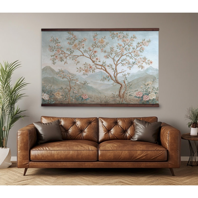 Art mural arbre de vie très grand rétro chinois - toile murale botanique, H 32 po x l 48 po