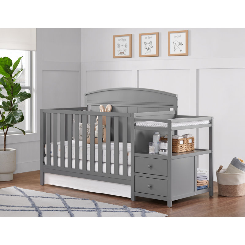Dove Gray Solid Wood 4-in-1 Convertible Crib with Changer