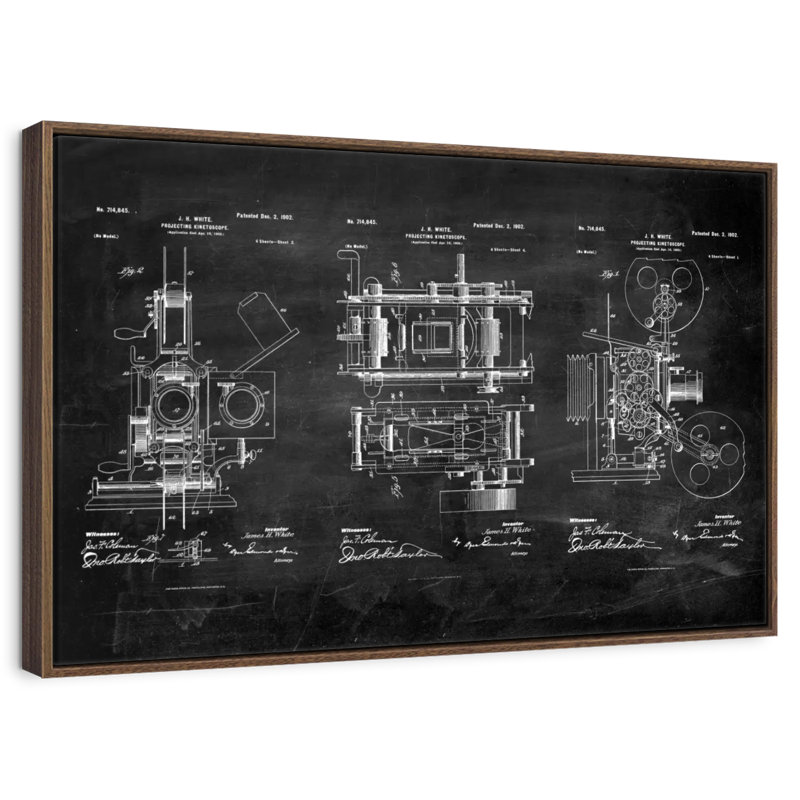 Projecting Kinetoscope 1902 Brevet, 37 po x 25 po, Cadre flottant noyer