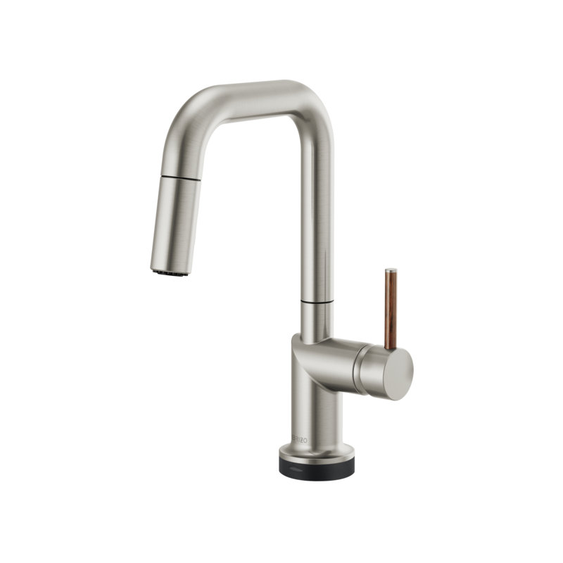 Odin® SmartTouch® Pull-Down Prep Faucet with Square Spout, Stainless, Wood Lever