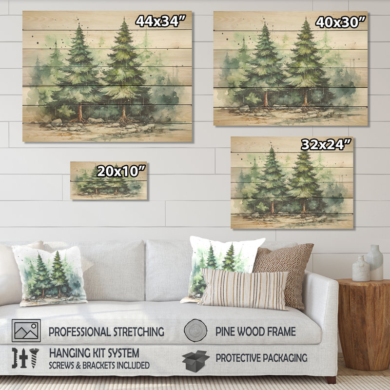 Minimalisme, pinède forêt II - pin sur bois, H 10 po x l 20 po