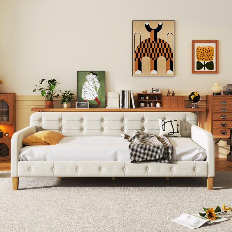 Lit de jour blanc simple avec 4 pieds - Lit uni et rembourré pour tous les styles de décoration intérieure 4 po, espaces modernes