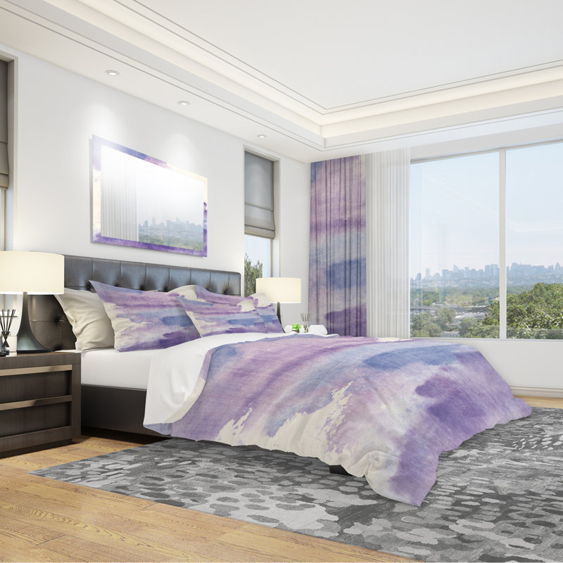 Watercolor Purple Haze I - Modern & Contemporary Duvet Cover Set - Microfiber Polyester, Full/Queen Duvet Cover + 2 Shams