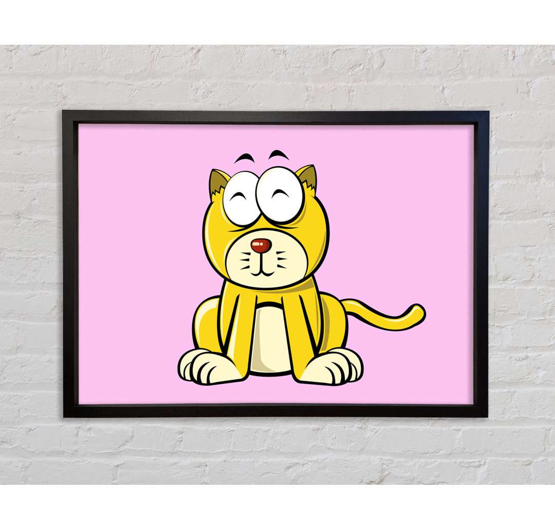 Happy Cat Sitting Pink - Einzelne Bilderrahmen Kunstdrucke auf Leinwand