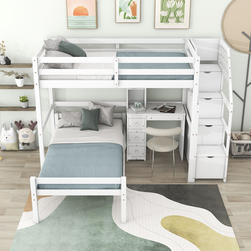 Franciscka Kids Twin Over Twin Bunk Bed with Drawers, White