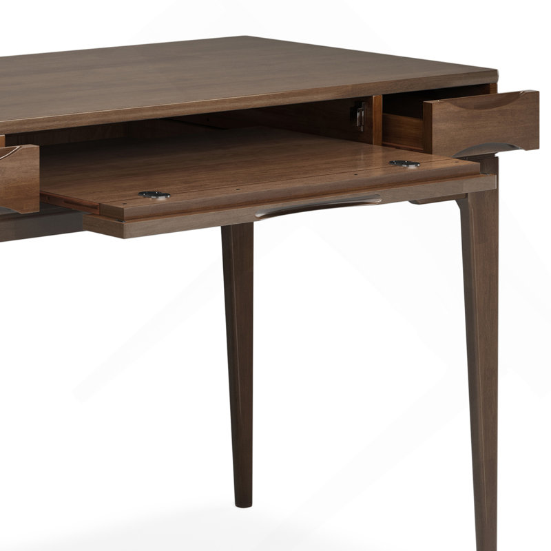 Petit bureau moderne en bois massif de 48 pouces de largeur Mid-Century brun noyer