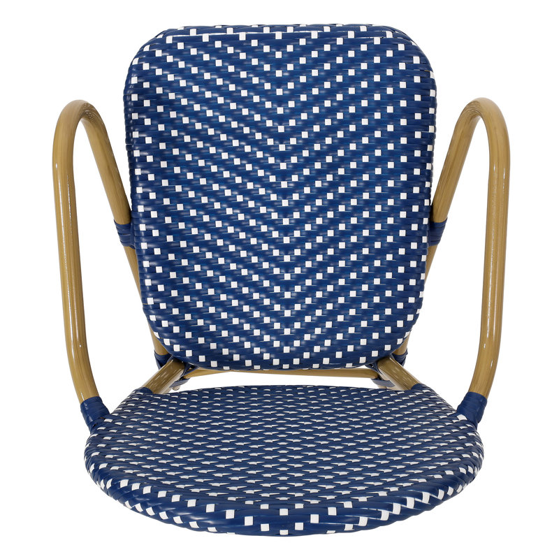 Ensemble d'extérieur en rotin PE et aluminium 3 pièces, bleu sarcelle foncé et blanc, finition bambou