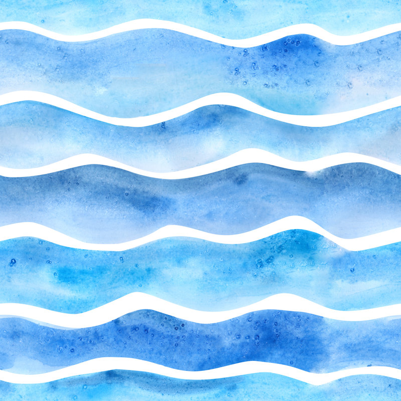 Blue Watercolour Wavy Lines by Nadja Golubitskaya - Wrapped Canvas Print, 76cm H x 76cm W x 3.8cm D