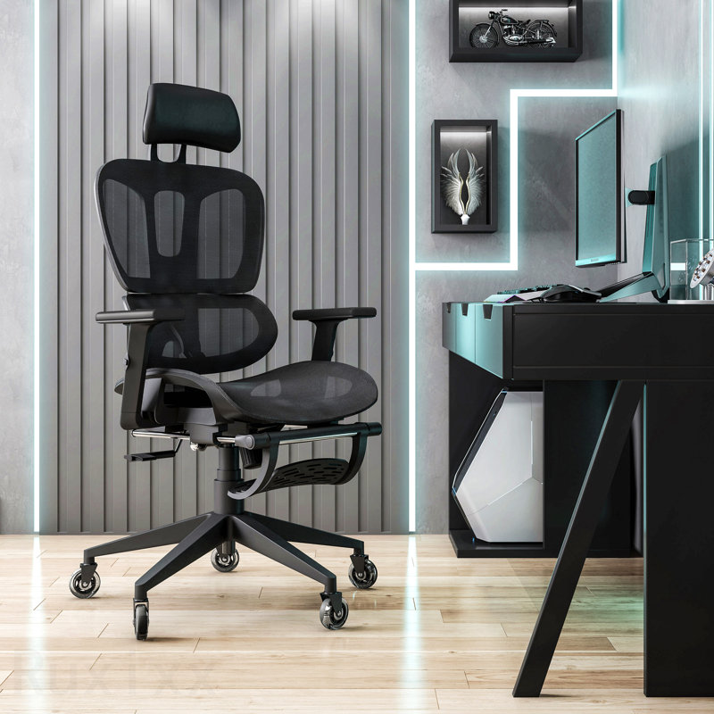 Fauteuil de bureau en filet ergonomique, inclinable ultime, support lombaire et repose-pieds
