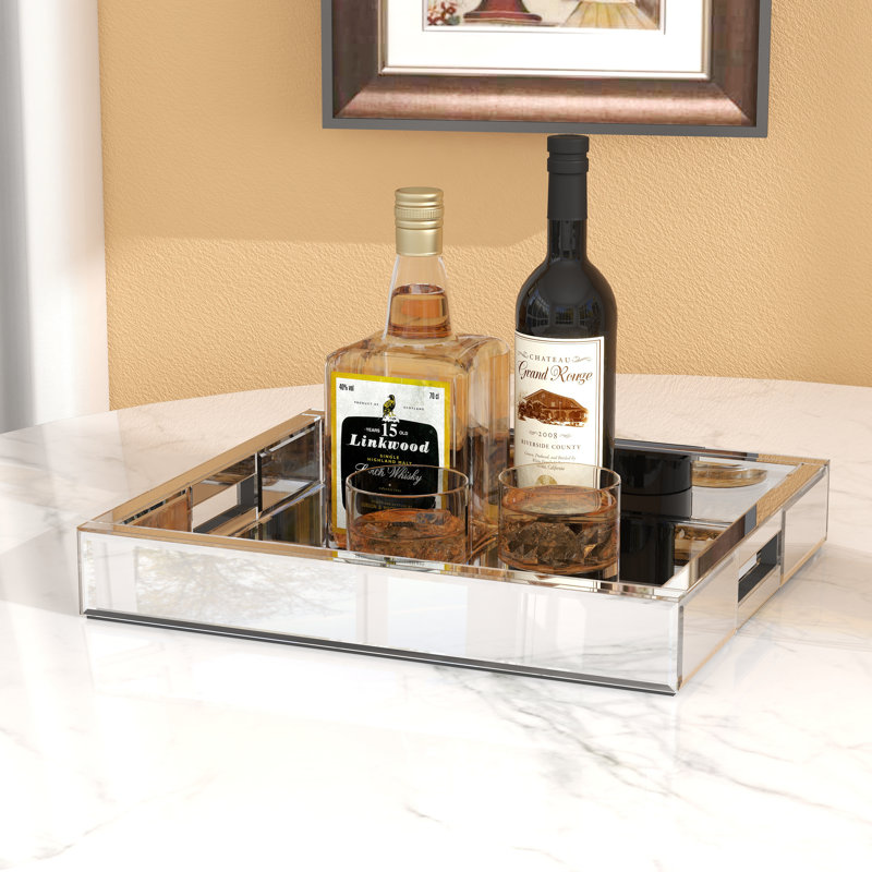 Savard Glass Mirror Vanity Tray, Silver