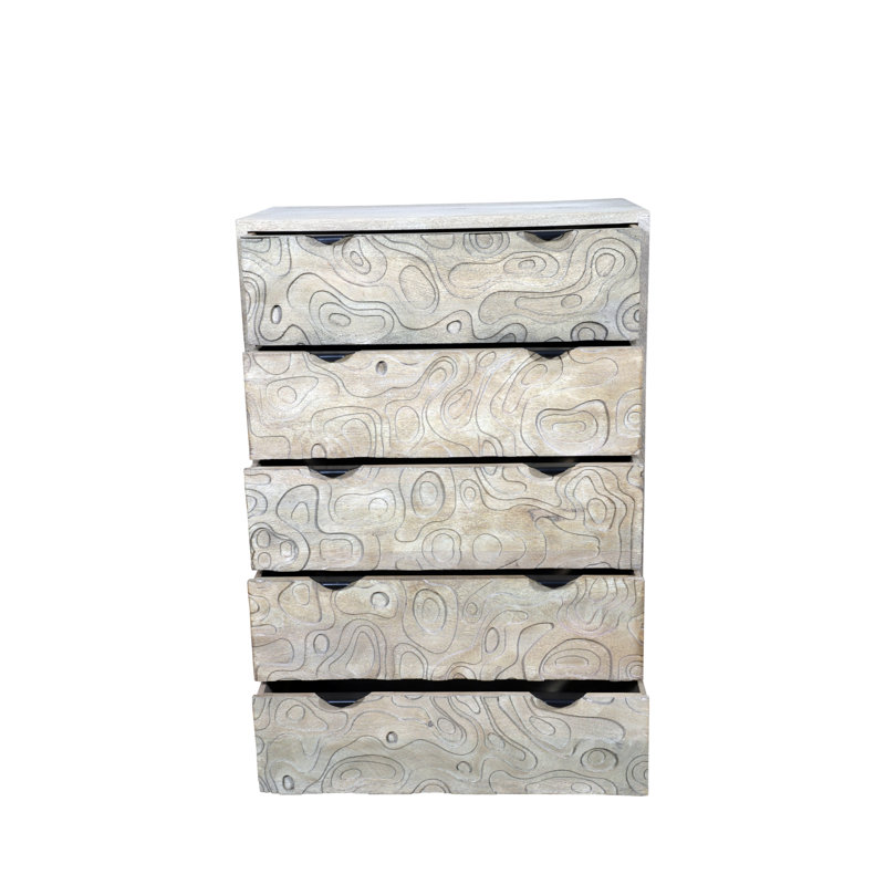 5-drawer Carved Solid Wood Chest, White