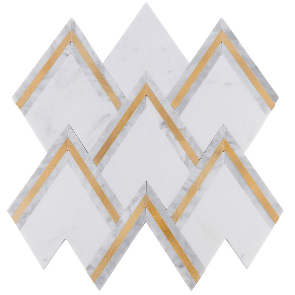 14" x 16" Carrara Marble Gold Chevron Mosaic Tile