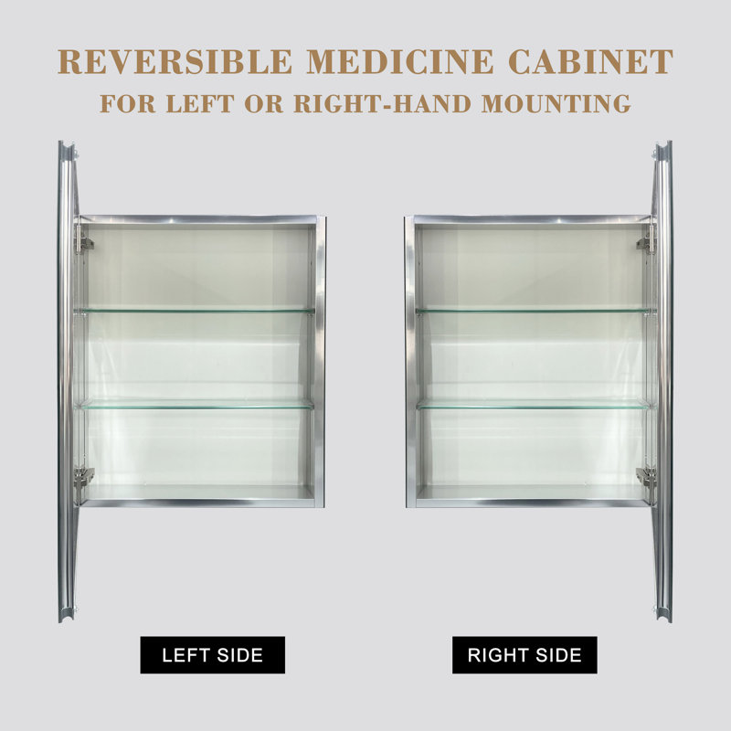 Armoire à pharmacie avec miroir à fixation en surface ou grand espace de rangement encastré en aluminium, Blanc