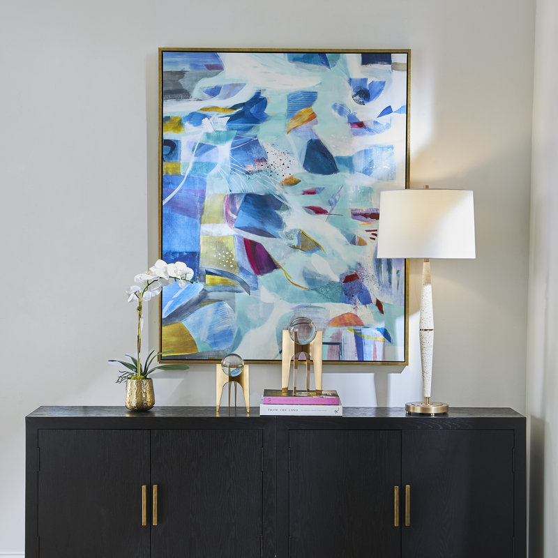 Large Framed Abstract Canvas Print with Gold Accents