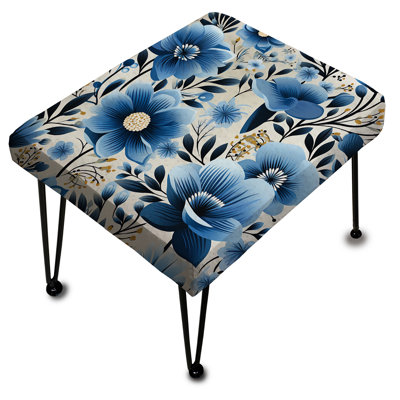 Motif floral rétro bleu et beige - Repose-pieds rectangulaire floral