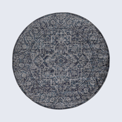 Ingrid Machine Woven Oriental Navy Area Rug