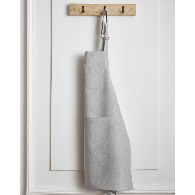 Linen Bib Apron - 100% Pure Linen Apron, Light Gray