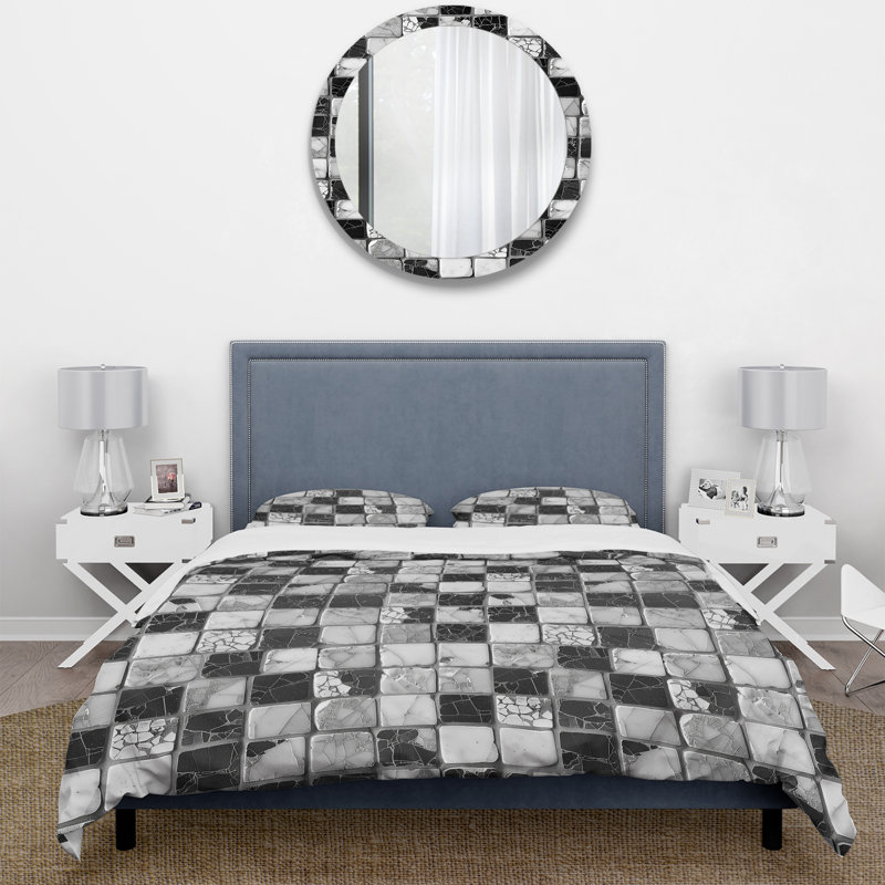 Ensemble de housse de couette gris et noir Midcentury Mosaic Tiles IV - Midcentury
