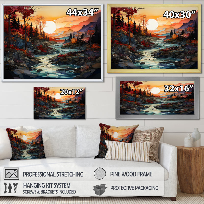 Coucher de soleil sur l'horizon coloré sur toile, H 30 po x l 40 po x P 1,5 po, Toile tendue