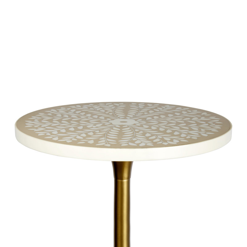 Table d'appoint ronde bohémienne Nysha, Blanc / amande, Doré