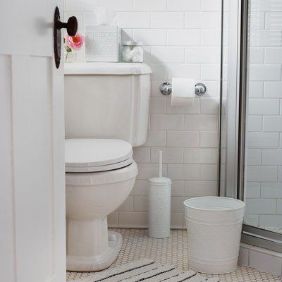 Autumn Alley White Bathroom Trash Can in Metal - Handcrafted, Round Open Top With