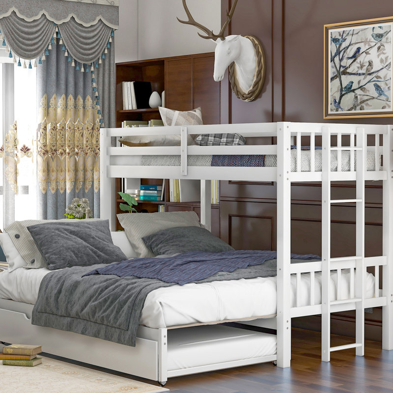 White Twin Over Pull - Out Bunk Bed With Trundle, Space Saving, Features, Placement At Your Disposal Trundle In White, Guardrails, Assembly Instruction