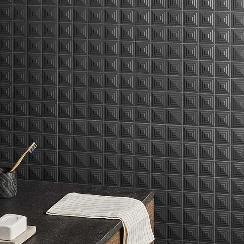 Kinzie Pyramid 8X16 3D Matte Ceramic Tile, Charcoal